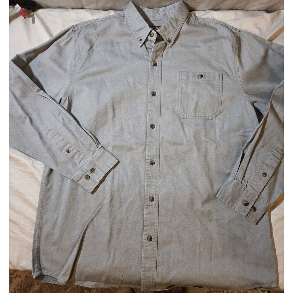 Schmidt Work Wear Mens L Shirt Jacket Long Sleeve Button Down Khaki Gray Cotton